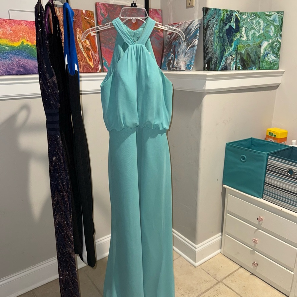 Bill Levkoff Teal Halter Dress
